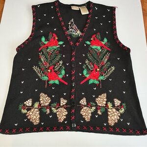 Vintage 90s Christmas Cardinal Sweater Vest Wonen Sz XLarge